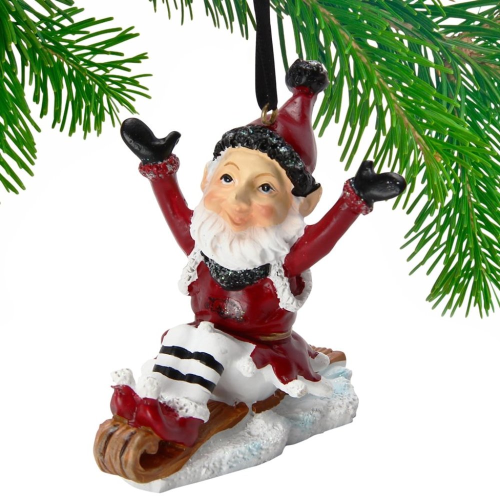 ARKANSAS RAZORBACKS ELF ON A SLED 3" ORNAMENT NEW
